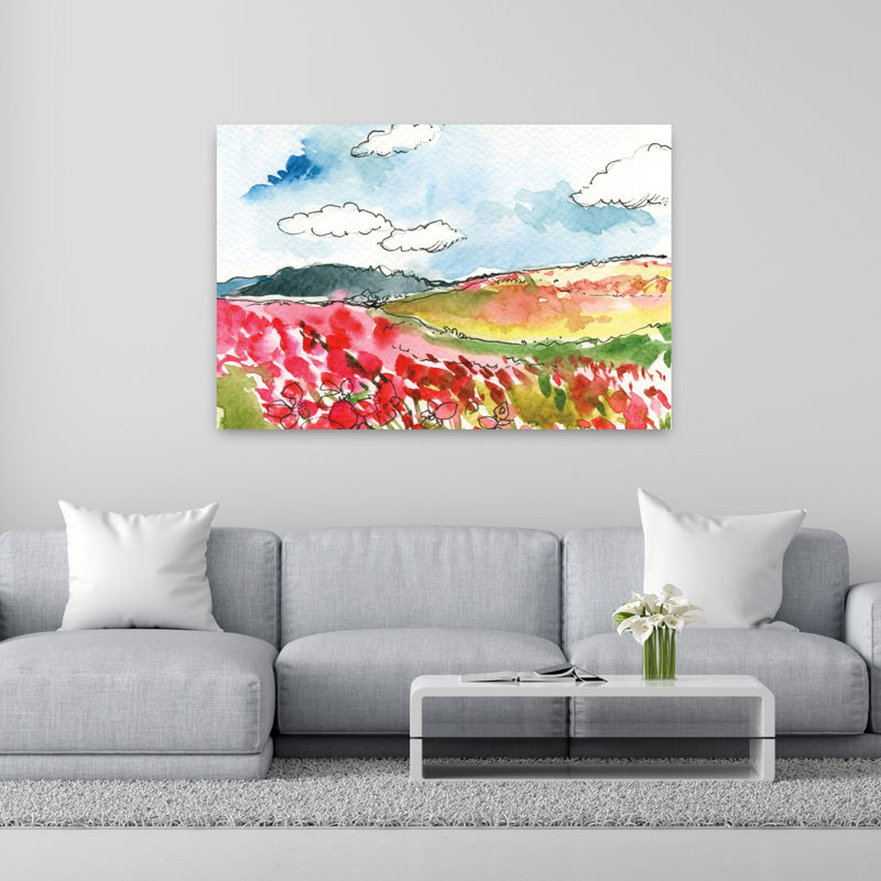 Vent dans la prairie, paysage contemporain abstrait, art floral, H 60 po x l 40 po