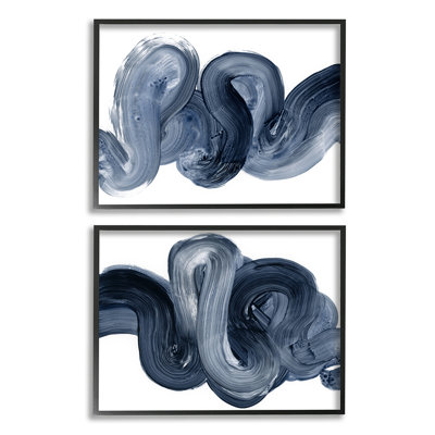 «Curved Abstract Brushstroke Organic Blue Grey» par Victoria Barnes, ensemble de 2 reproductions d'impressions