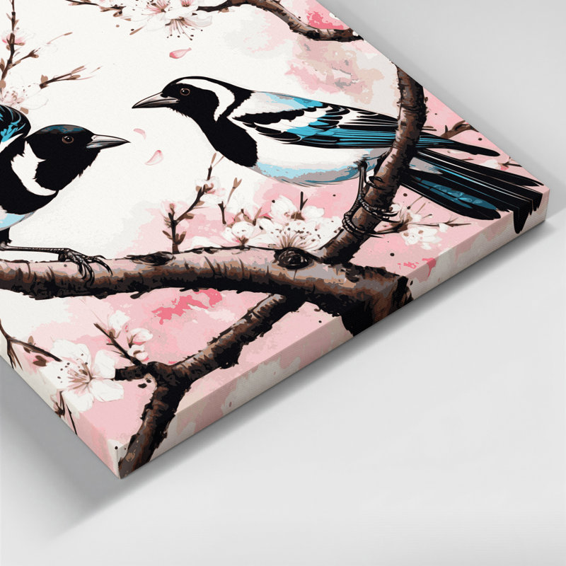 Art mural sur toile, oiseaux, pie, H 11 po x l 14 po