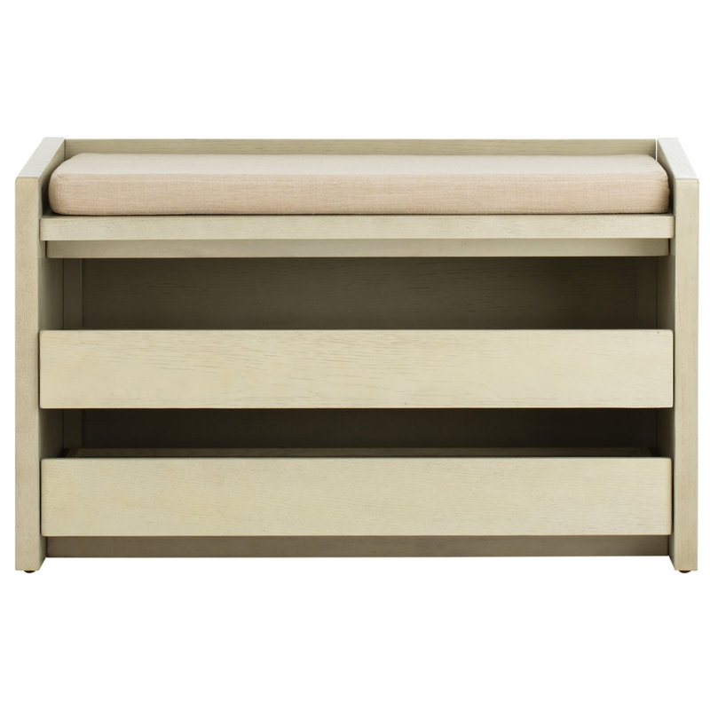 Banc de rangement en faux cuir Aryaan, Blanc délavé / beige