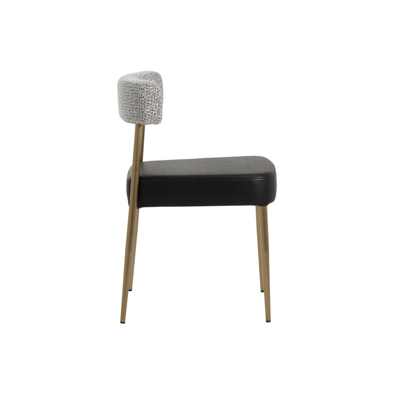 Upholstered Dining Chair, Gray Fabric/Black Faux Leather