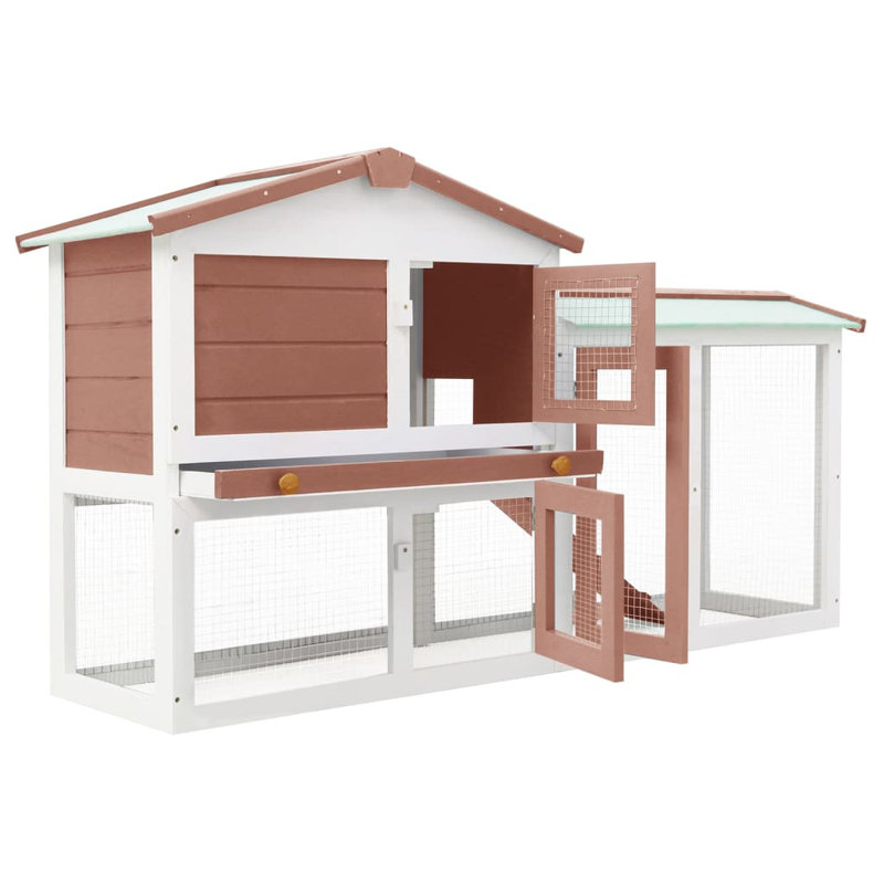 Cage à lapin avec plateau coulissant et rampe en bois de pin massif, Blanc