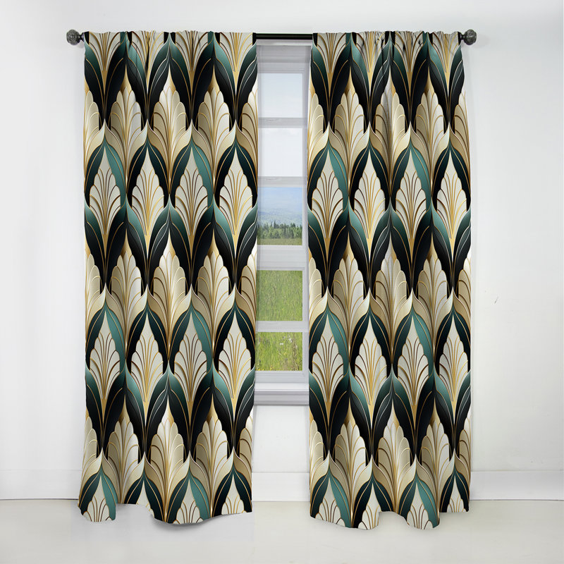 Emerald and Golden Damask 1970S Art Deco - rideau occultant - 1 panneau, L 52 po x L 63 po