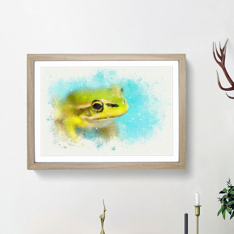 Green Frog in Abstract - Picture Frame Graphic Art Print, Oak Framed, 48cm H x 65cm W x 2cm D