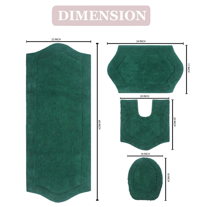 Waterford 4 Piece Bath Mat Set with Lid Cover, Quick Dry, Machine Washable Rugs, Absorbent, Bottle Green