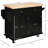 Kitchen Island Cart With Black Finish, Features Rubberwood Top, Spice Rack, Towel Rack And Concealed Cabinets On Wheels, Black, Storage Drawers, Bar Adjustable Shelves