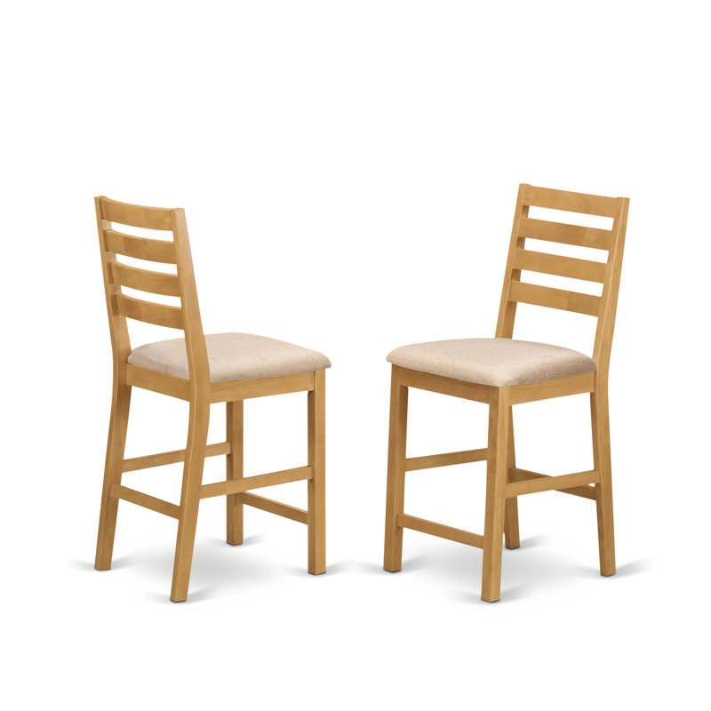 5 Piece Counter Height Dining Set Includes a Round Kitchen Table with Pedestal and 4 Linen Fabric Dining Room Chairs, Oak