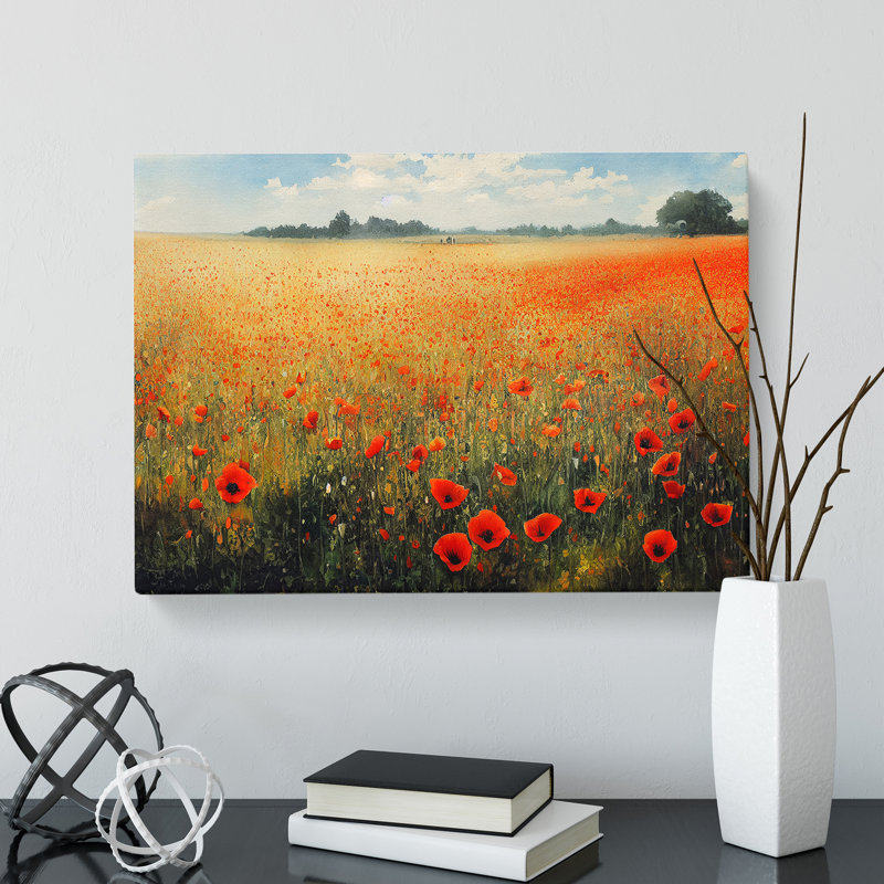 Poppy Field Watercolour Vol.4 - Wrapped Canvas, 35cm H x 50cm W x 3cm D