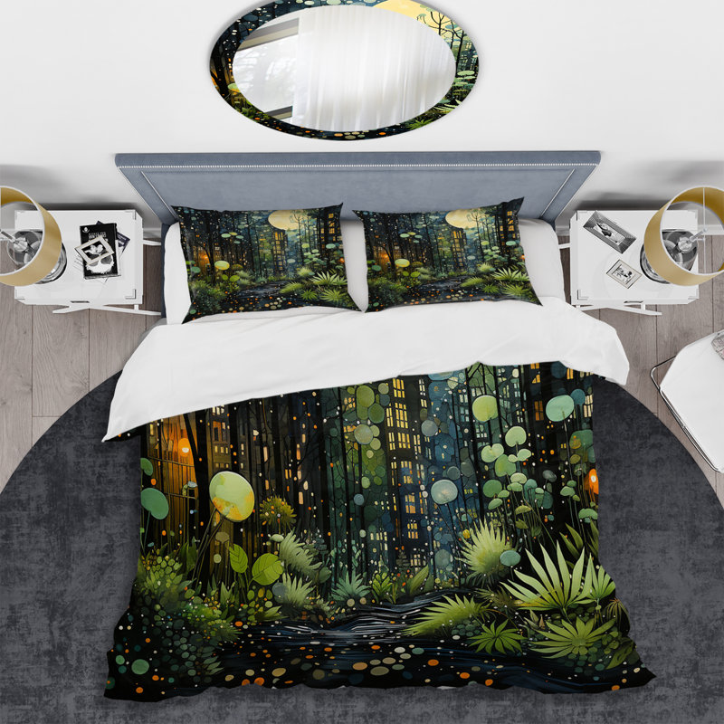 Ensemble de housse de couette vert et jaune Urban Jungle II - Collages abstraits