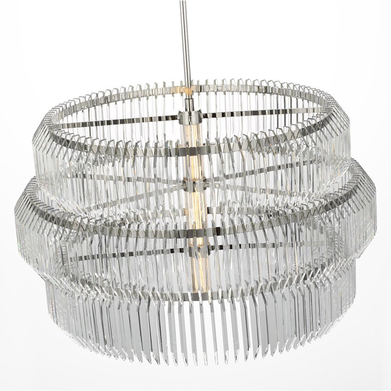 Waterford Killarney 32" Layered Drum Chandelier with Clear Crystal, Polished Nickel