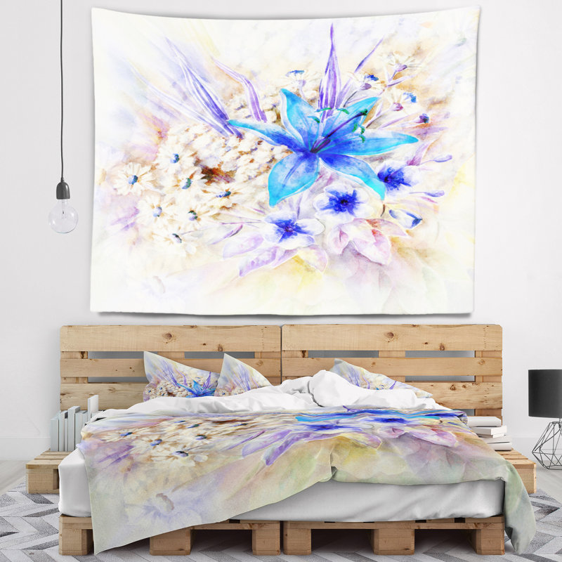 Fleurs feuilles aquarelle art tapisserie Floral, H 32 po x l 39 po