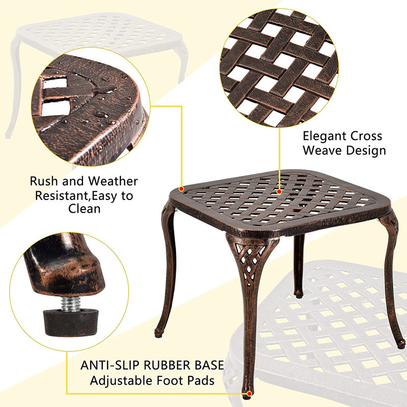 Patio End Table Outdoor Small Side Table Metal Tables for Patio, Pool, Porch or Garden, Bronze