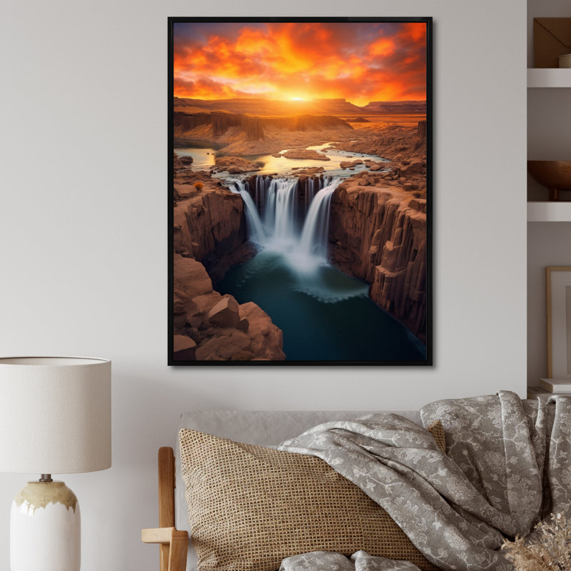 «Sunset On Shoshone Falls Idaho», reproduction d'art sur toile, H 20 po x l 12 po x P 1 po, Cadre flottant noir