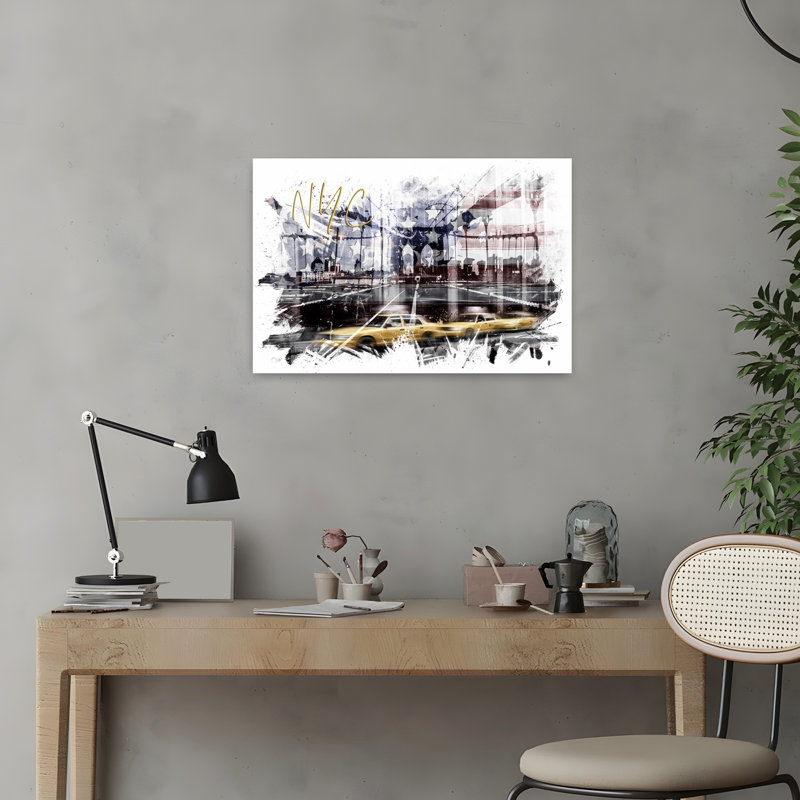 «Nyc Taxis American Flag», art moderne abstrait, impression d'art mural de la ville, H 16 po x l 24 po