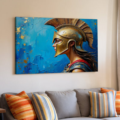 Warrior Woman Helmet Ancient Spartan Girl Profile Painting Decor Canvas Wall Art Print For Living Room, Bedroom, Office, Hallway, Entryway, Gallery Wall And Modern Home Decor