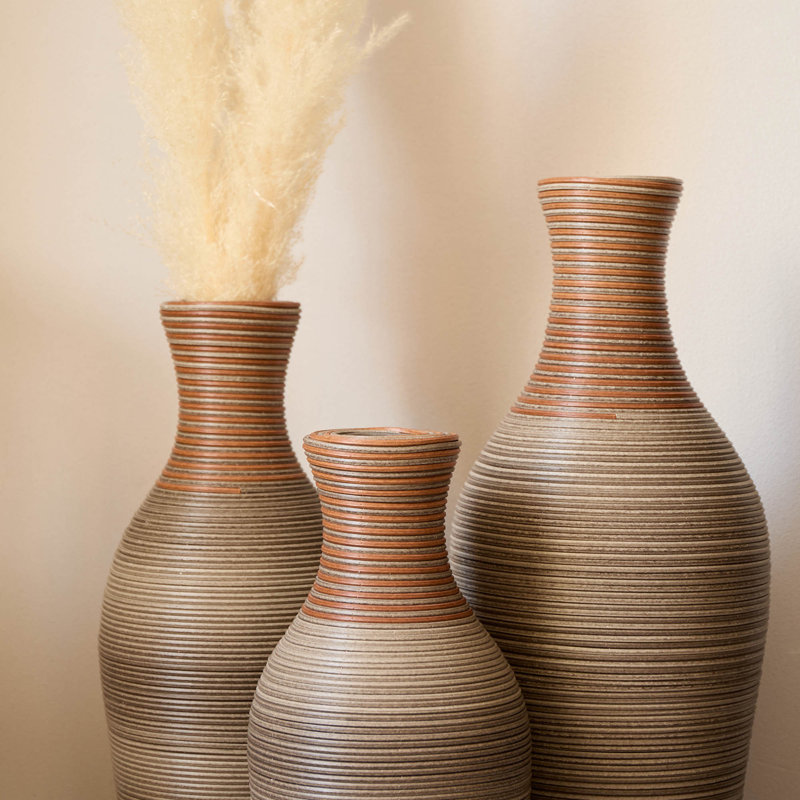 Eibhinn Hand Woven Rattan Floor Vase, Tall Vase, Two-Tone Finish, Flower Decorative Vase, Brown/Gray