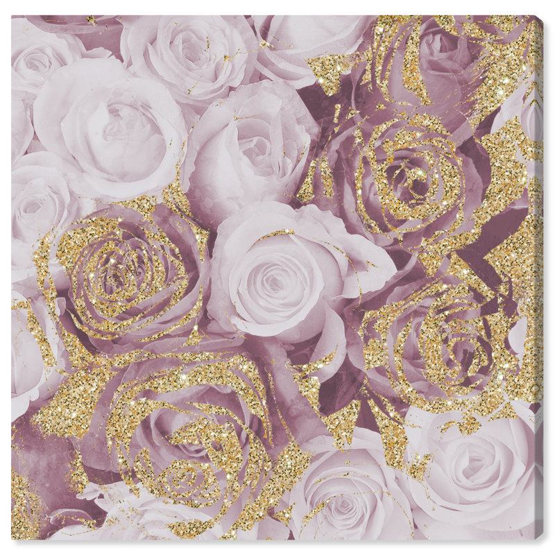 Mauve, paillettes, roses, carrés, fleurs, impression, H 30 po x l 30 po, Toile tendue