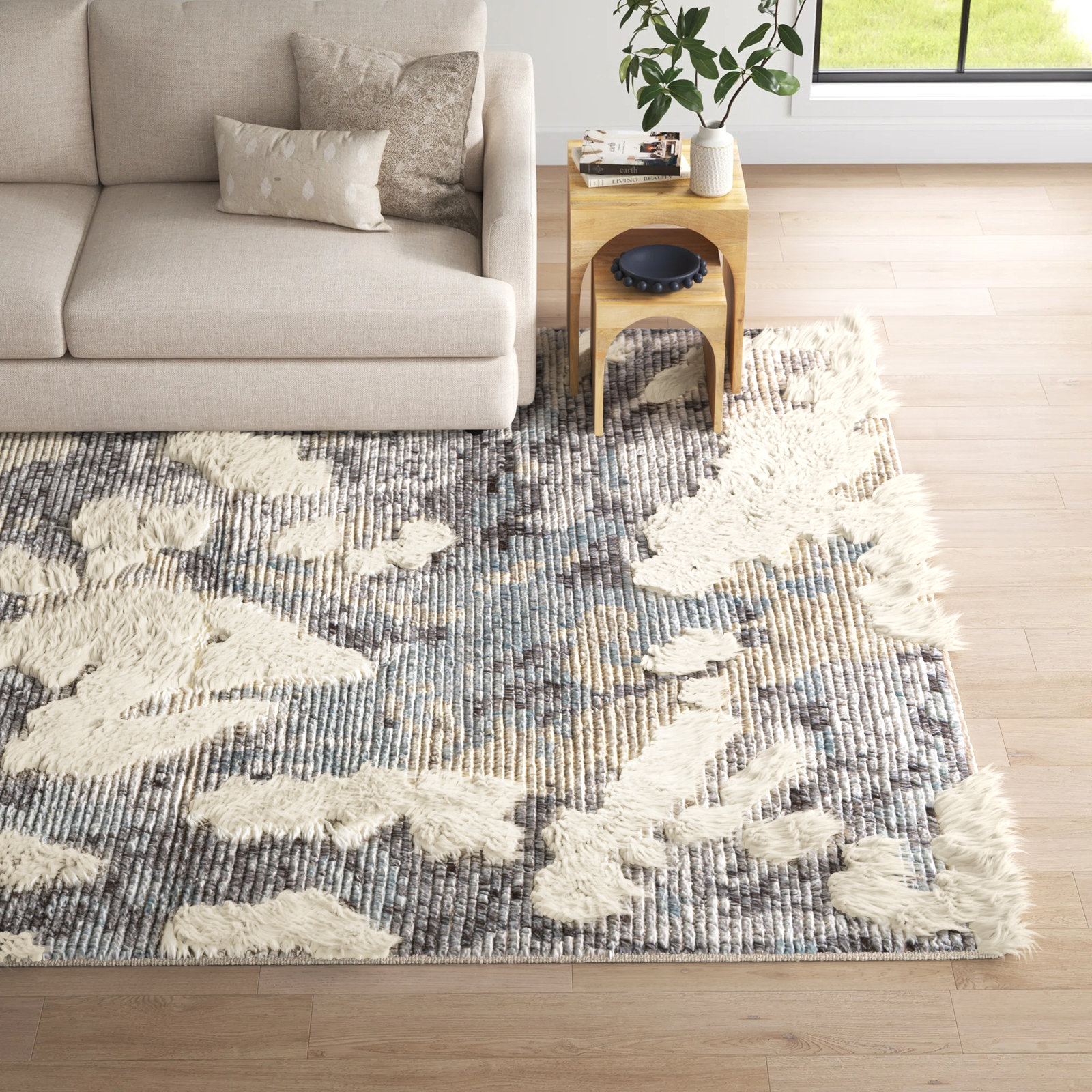 Arcus Cream Hand-Knotted Abstract Rug, Rectangle 8' x 10'