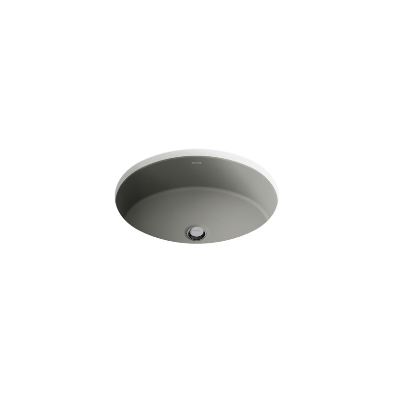 Lavabo de salle de bain ovale encastré en céramique avec trop-plein Verticyl, Gris tonnerre
