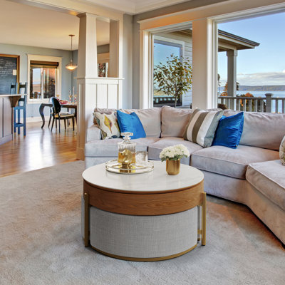 Bulverde Sintered Stone Lift Top Extendable Frame Coffee Table with Storage 3 Stools, Stainless Steel Legs