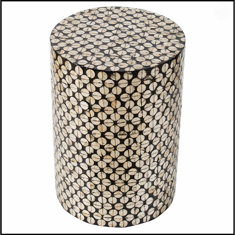 Tabouret de jardin cylindrique D14x20, table d'appoint avec finition noire et dorée