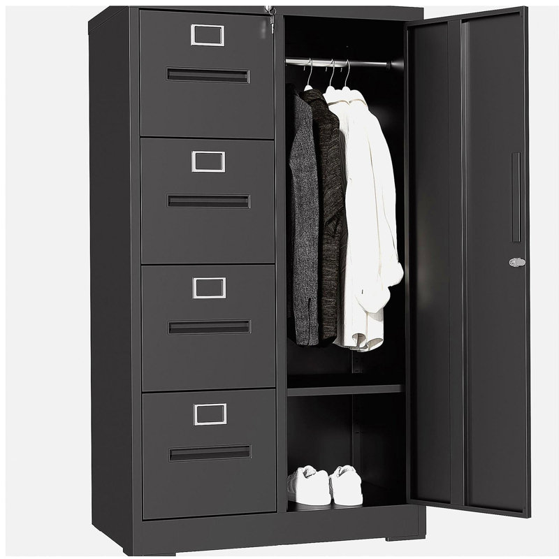 Metal Storage Vertical Filing Cabinet with Lock, Steel File Locker with 4 Drawers and 1 door for School, Living Room, Bedroom, Office (Black)