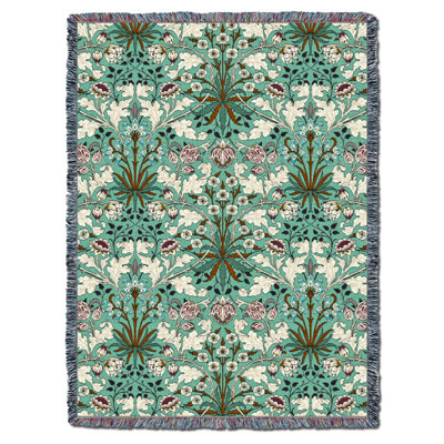 Couverture en jacinthe de menthe pure Pure Country Weavers William Morris - Artisanat - Jeté de tapisserie en coton tissé - Fabriqué aux États-Unis (82 x 62)