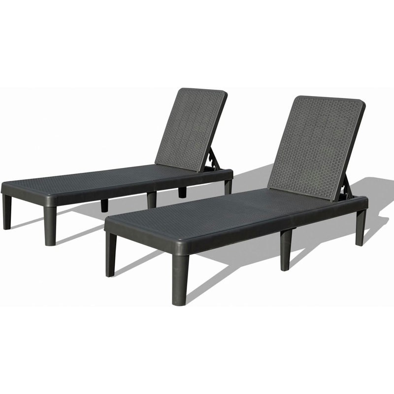 Set Of 2 Lounge Chairs, Outdoor Chaise Lounge With 6 Positions Backrest For Poolside, Patio, Garden, Deck, Gray