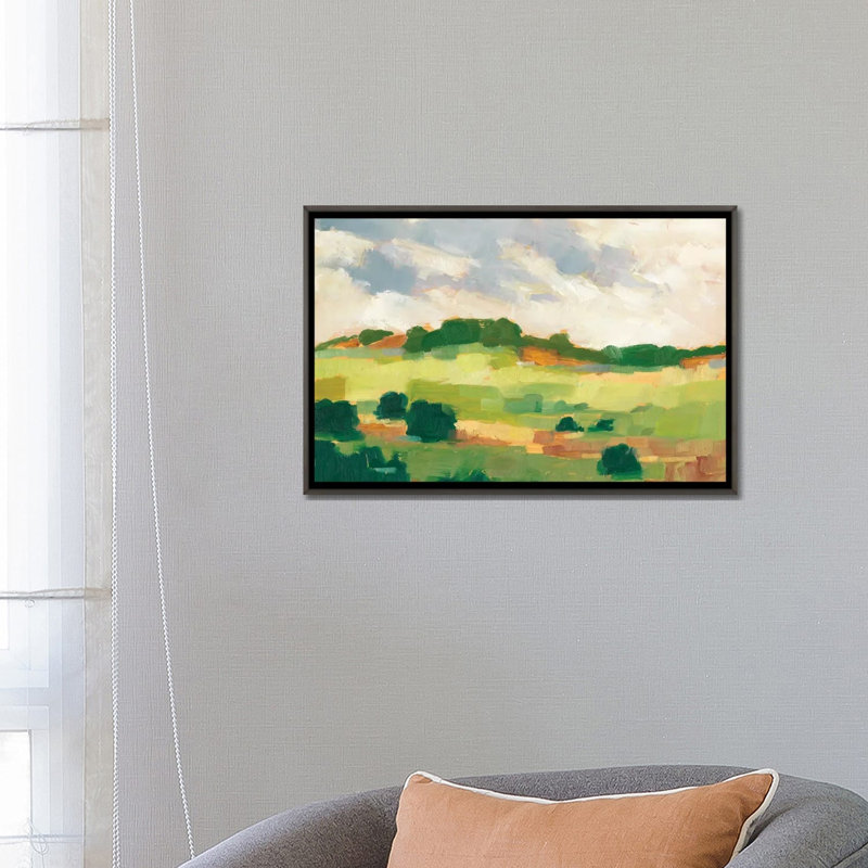 «Scattered Trees II» par Ethan Harper - reproduction d'art, H 18 po x l 26 po x P 1,5 po, Toile avec cadre gris, Pas de tapis