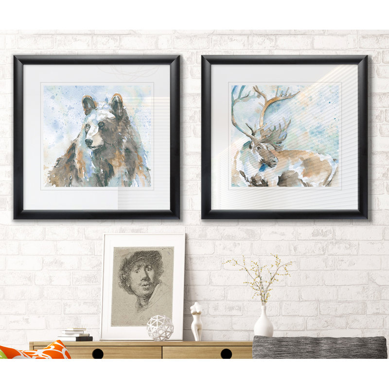 « black bear on blue », ensemble de 2 reproductions de peintures encadrées