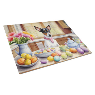 Decorating Easter Rat Terrier Glass Cutting Board