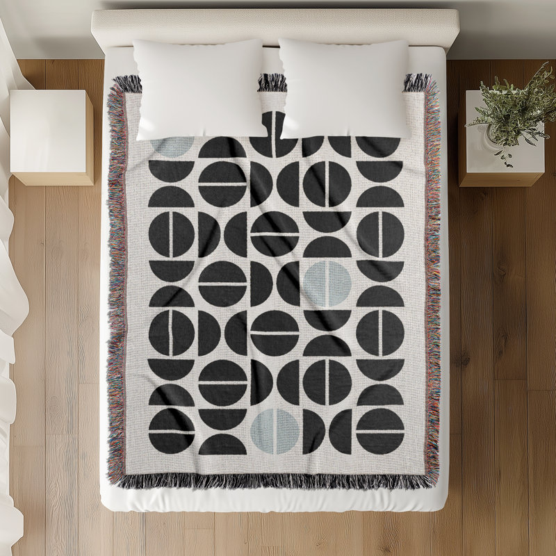 Jeté en mélange de coton Barro, Gris / noir / blanc cassé, L 60 po x l 60 po