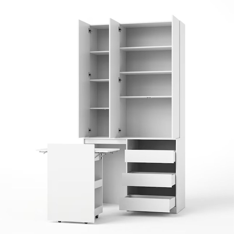 Armoire garde-manger blanche l 47,2 po avec chariot mobile caché