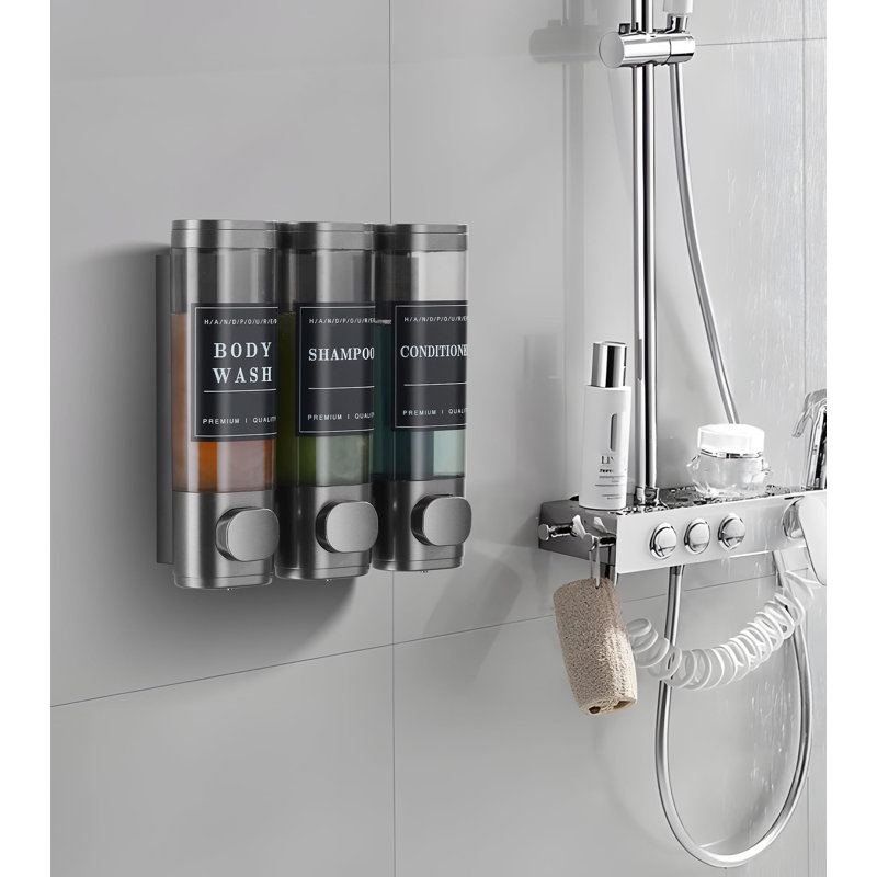 Distributeur de savon de douche mural sans perceuse pour shampooing mural et distributeur de revitalisant pour salle de bain Hotel 3 * 300 ml Gungray avec étiquettes