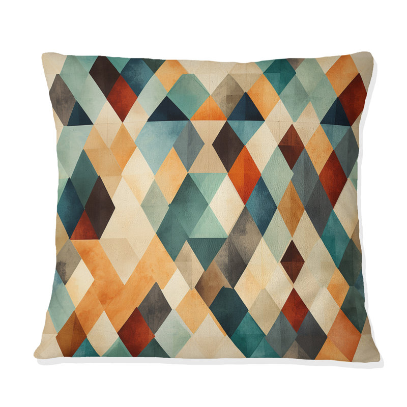 Coussin décoratif à imprimé géométrique en mosaïque vert et beige Natural Tones, H 18 po x l 18 po