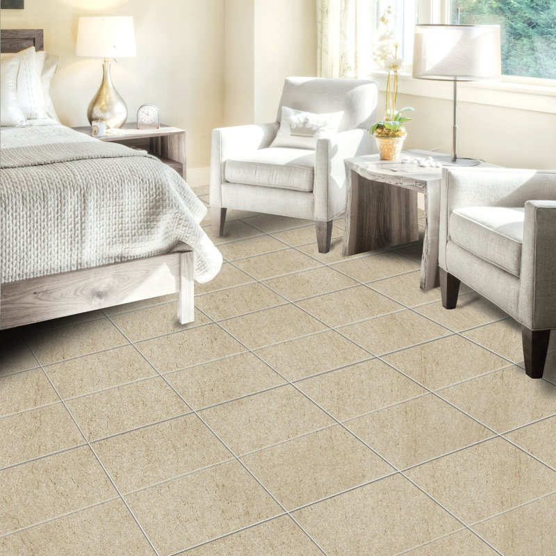 Storm 12'' W x 12'' L Porcelain Stone Look Singular Tile, Chardonnay