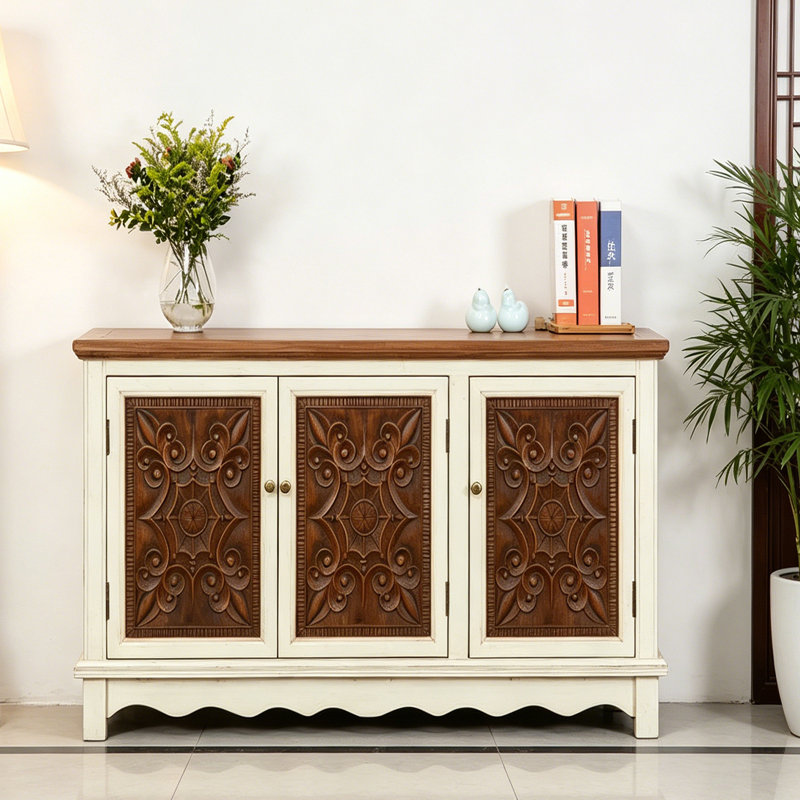 Nouvelle armoire console de style chinois, Brown / White, White