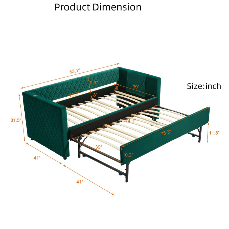 Lit de jour en velours Emerald, Green