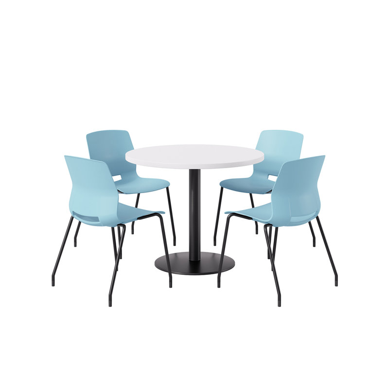 4 - Person Bar Height Dining Set, Maple, Blue/Black, 29" H x 36" L x 36" W