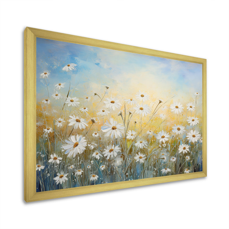 «Daisy Dreamscape Flowers Field III», reproduction sur toile, Cadre doré simple, H 30 po x l 40 po x P 1,5 po