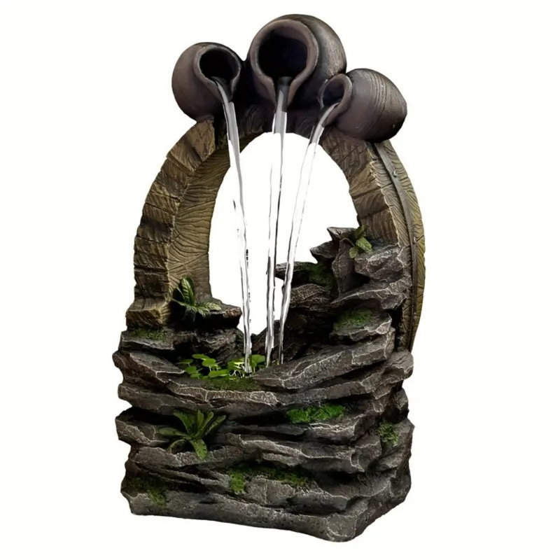 21.1 Inch High Indoor Tiered Rock Tabletop Fountain with Flower Pot, Cascading Waterfall, Creates A Relaxing Atmosphere, Perfect for Home And Office Decor for Porch Patio Backyard Terrace, 12.3"Lx8.7"Wx21.1"H