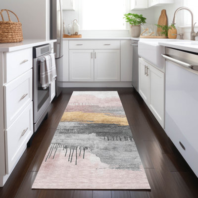Machine Washable Indoor/Outdoor Xhevrie Blush Rug
