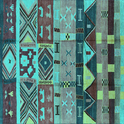 Tapis turquoise / brun en laine / polyester tissé à la machine Dessalines