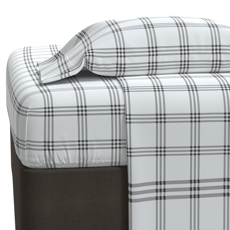 Ensemble de draps 100% flanelle de coton ultra doux, Ensemble de drap pour lit grand lit avec drap-hous, Tissu écossais gris