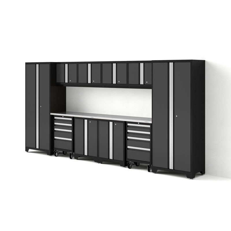 Ensemble d'armoires de rangement de 12 pièces Bold Series, Acier inoxydable, Pas de lumières, Gris