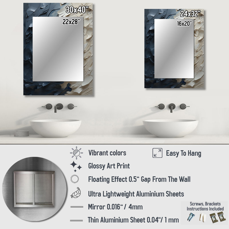 Beige And White Timeless Woman Portrait - Woman Wall Mirror, Blue Decorative Mirror, Printed Metal Art, 40" x 30"
