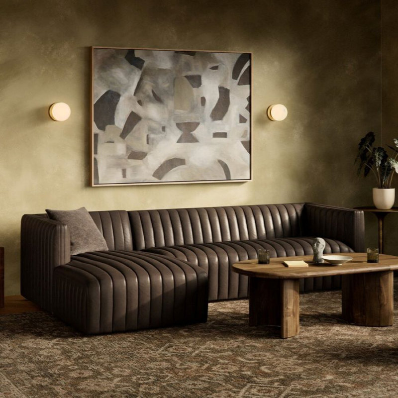 Brandt Upholstered L-Shaped Sectional, Deacon Wolf Genuine Leather, Left Hand Facing, 26.5" H x 105" W x 64" D