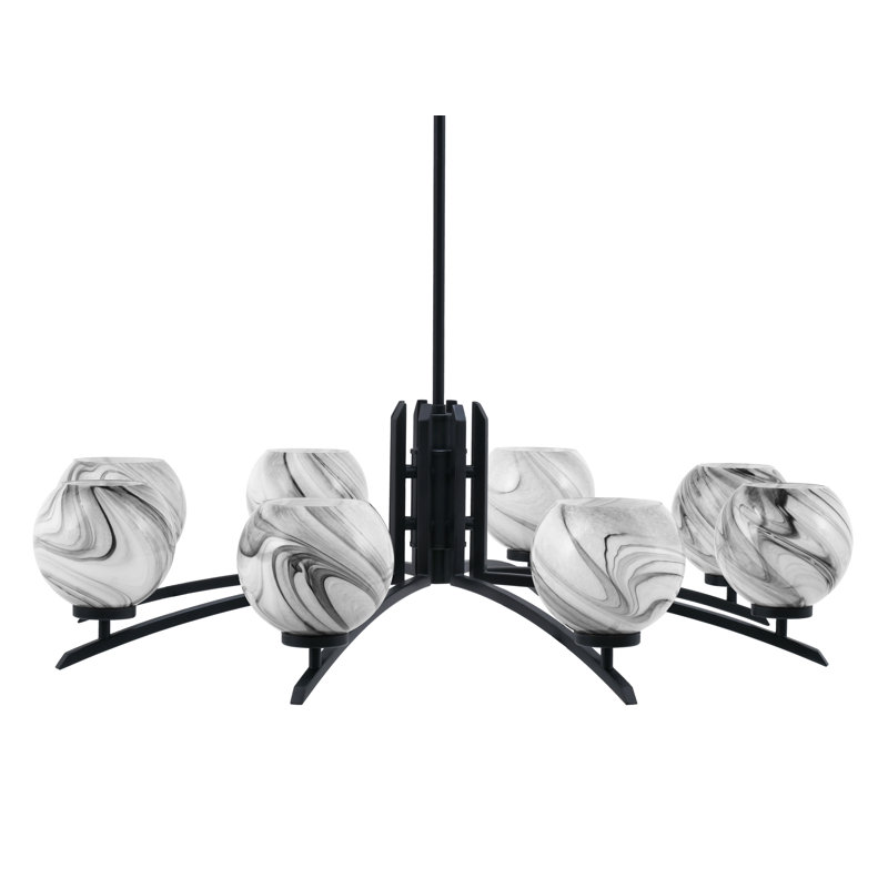 Lustre 8 lumières kurve au fini noir mat avec verre tourbillon onyx de 5,75 po