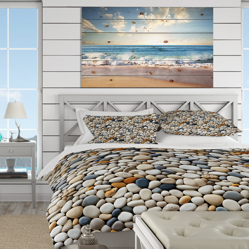 Pebble Mosaic Tropical Pattern Duvet Cover, King Duvet Cover + 2 King Shams