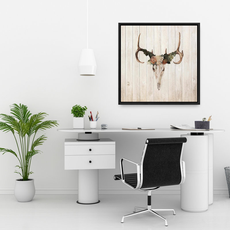 «Mule Deer Skull With Roses»